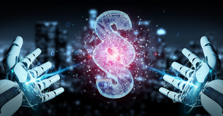 Cyborg judge using 3D rendering digital paragraph law symbol