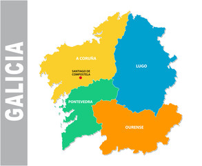Colorful Galicia administrative and political vector map