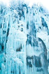 Croatia, Plitivice, frozen waterfalls in popular nature park Plitvicka jezera