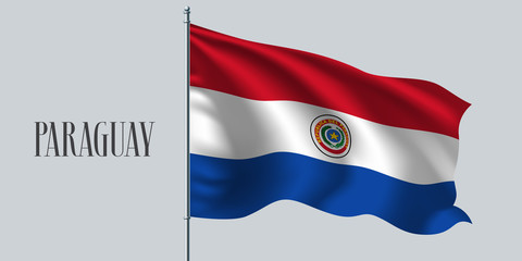 Paraguay waving flag on flagpole vector illustration