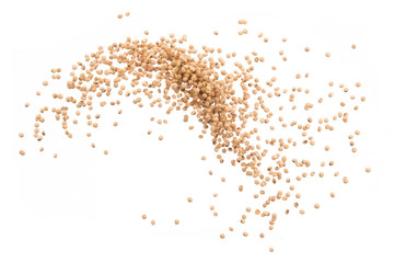 Pouring soy bean or splash in the air isolated on black background, Stop motion, food and drink object design