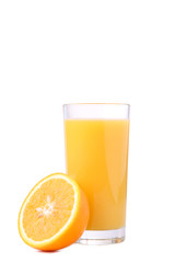 Glass of orange juice with orange isolated on white