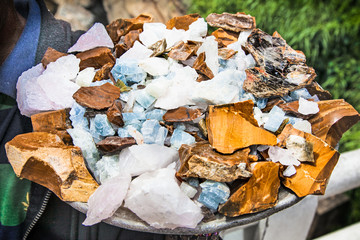 White quartz and other mineral rods, Sri Lanka.