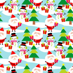 Cute Santa claus and colorful snowman seamless pattern.