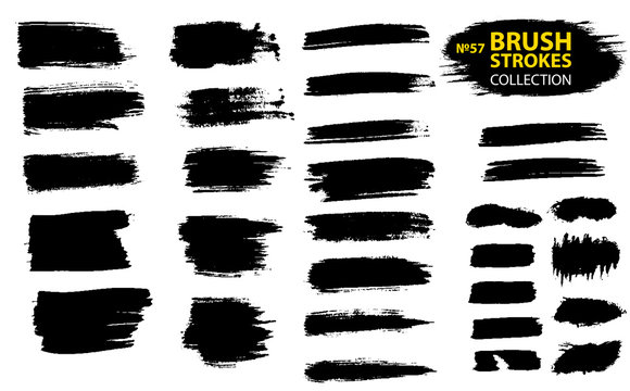 Large set different grunge brush strokes. Dirty artistic design elements isolated on white background.