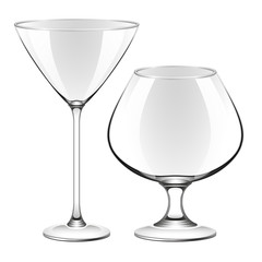 A martini glass and a glass for cognac. Vector illustration.