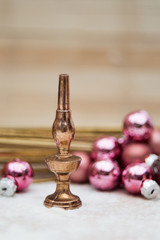 Christmas interior with an old copper petrol lamp