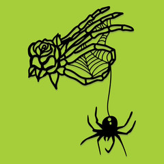 Paper Cut Silhouette Skeleton Hand Spider Web