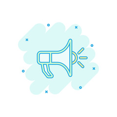 Vector cartoon megaphone icon in comic style. Bullhorn sign illustration pictogram. Megaphone business splash effect concept.
