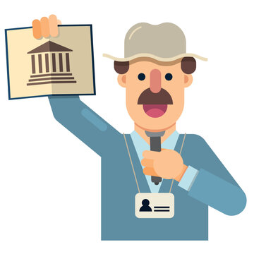 tourist guide with explanations in hand