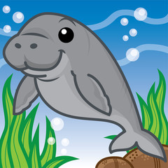 Steller's sea cow cartoon, cartoon cute, animal cute