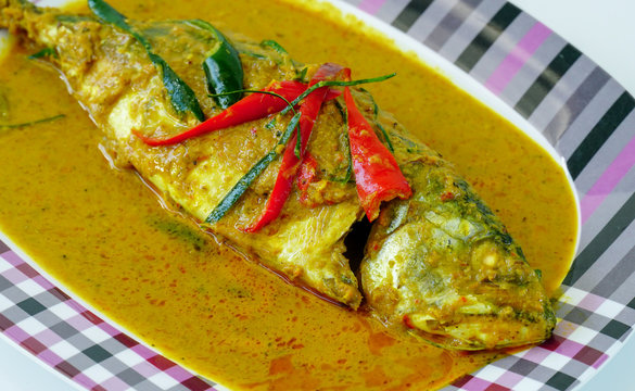 curry style thai food , chuchi mackerel on dish