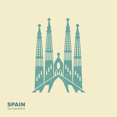 Symbol of Barcelona, Sagrada Familia. Stylized flat icon