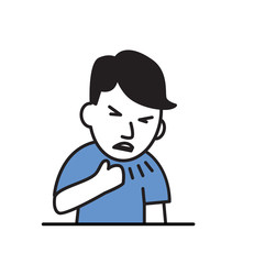 Young man coughing with fist in front of mouth. Flat design icon. Colorful flat vector illustration. Isolated on white background.