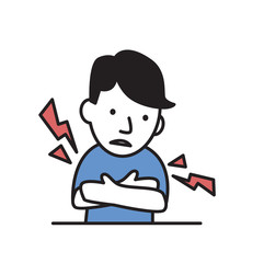 Young man feeling muscle cramps or pain. Simple style icon. Colorful flat vector illustration. Isolated on white background.