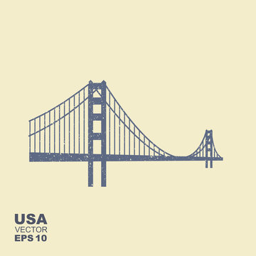 Golden Gate Bridge icon in flat style with scuffed effect