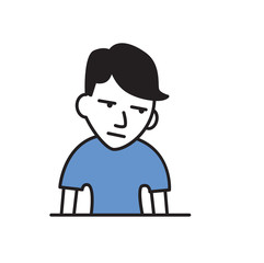 Thin guy who lost weight. Sick young man unhappy with his condition. Cartoon design icon. Colorful flat vector illustration. Isolated on white background.