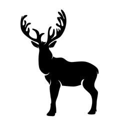 Vector silhouette of deer on white background.