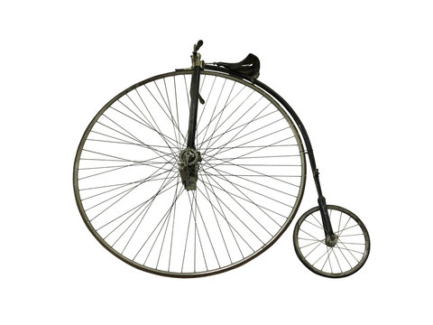Vintage old retro bicycle isolated on white background