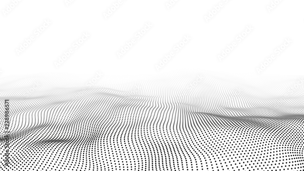 Aufkleber Wave of particles. Abstract background with a dynamic wave. Big data. 3d rendering.