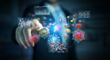 Businessman analyzing bacteria microscopic close-up 3D rendering