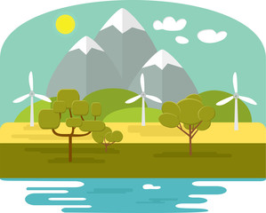 Natural landscape in the flat style. a beautiful park.Environmentally friendly natural landscape.Vector illustration