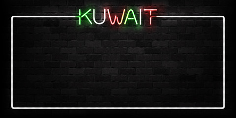 Vector realistic isolated neon sign for Kuwait frame logo for decoration and covering on the wall background. Concept of kuwaiti culture.