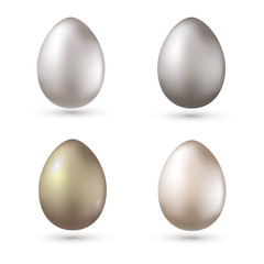Set of realistic silver eggs isolated on white. Vector illustration. Easter Design.