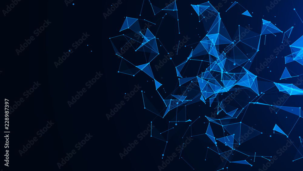 Aufkleber Abstract digital blue background. Plexus effect. Network connection structure. Science background. 3D rendering.