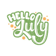 Hello July.  Name of the month. Handwritten Lettering. Text. Modern Calligraphy. Vector. © christinedavm