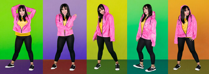 Fototapeta na wymiar Female hip hop dancer dressed in a pink jacket