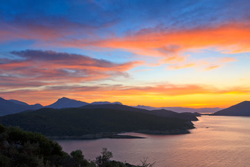 Sunset over mediterranean sea, Greece