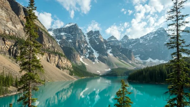 a zoom in afternoon  time lapse of moraine lake at banff national park in canada