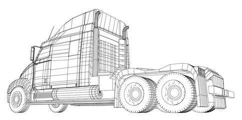 Commercial Delivery Cargo Truck vector for brand identity and advertising isolated. Created illustration of 3d. Wire-frame.