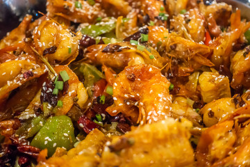 A pot of delicious spicy shrimp