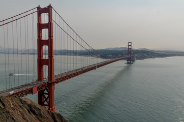 San Francisco and Golden Gate Bridge view from the northern side of strait California, USA