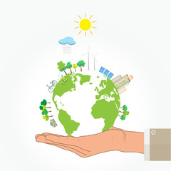 Hand holding earth, environmental concept vector illustration