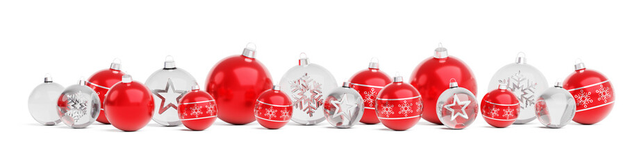 Red and white christmas baubles isolated 3D rendering