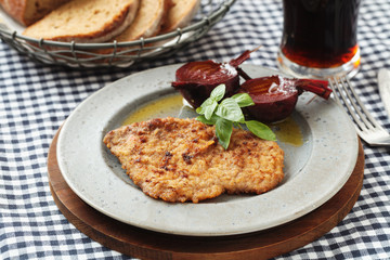 Dutch schnitzel with baked beetroot