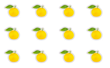 base design sticker icon yellow ripe mandarin with green leaf on white isolated background