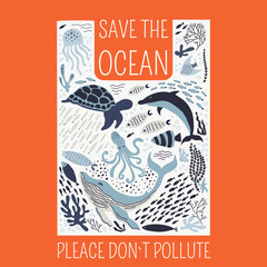 Obraz premium Ratuj ocean, proszę nie zanieczyszczaj plakatu.