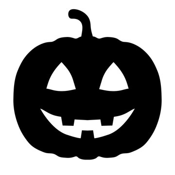 Minimalist, black, silhouette carved pumpkin icon. Scary Halloween pumpkin. Isolated on white