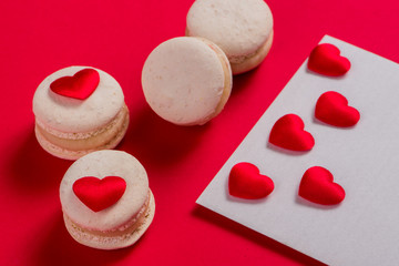 Red Macarons and red shaped hearts