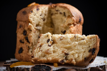 Sliced of an Home Made Panettone. Traditional Italian Christmas Cake