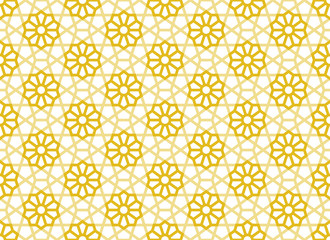 Vector illustration of seamless pattern of golden floral lines on white background. EPS10.