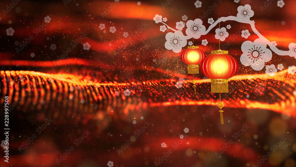 Poster chinese new year also known as the spring festival. digital particles loop background with chinese o
