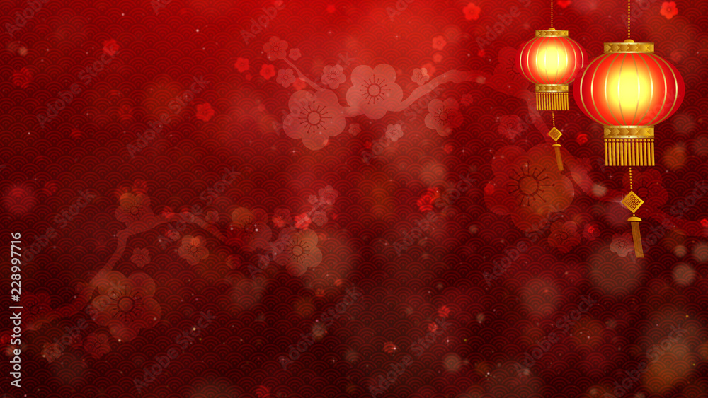 Aufkleber Chinese New Year also known as the Spring Festival. Digital particles loop background with Chinese ornament and decorations
