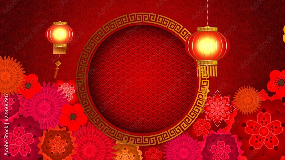 Poster chinese new year also known as the spring festival. digital particles loop background with chinese o