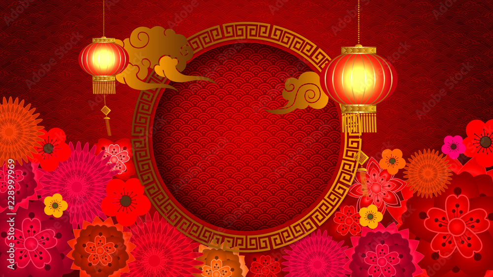 Poster chinese new year also known as the spring festival. digital particles loop background with chinese o