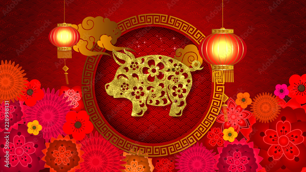 Poster chinese new year also known as the spring festival. digital particles loop background with chinese o